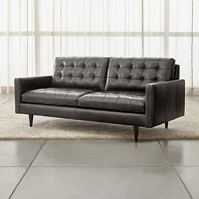 Petrie Leather Midcentury Apartment Sofa