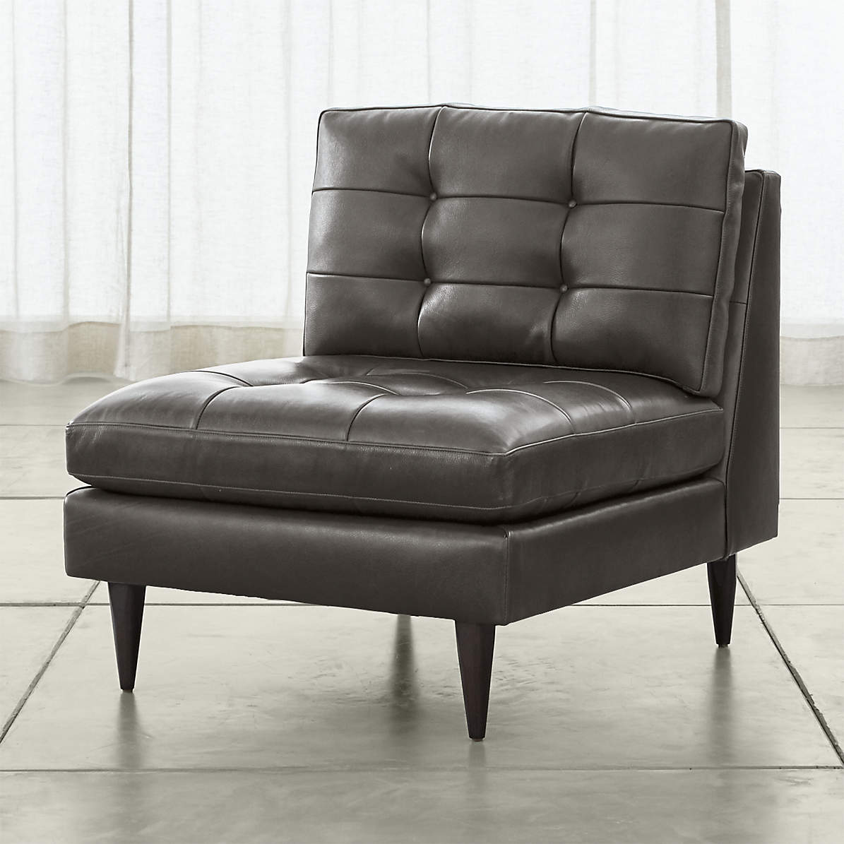 Petrie Leather Midcentury Armless Chair, Leather Modern Chair