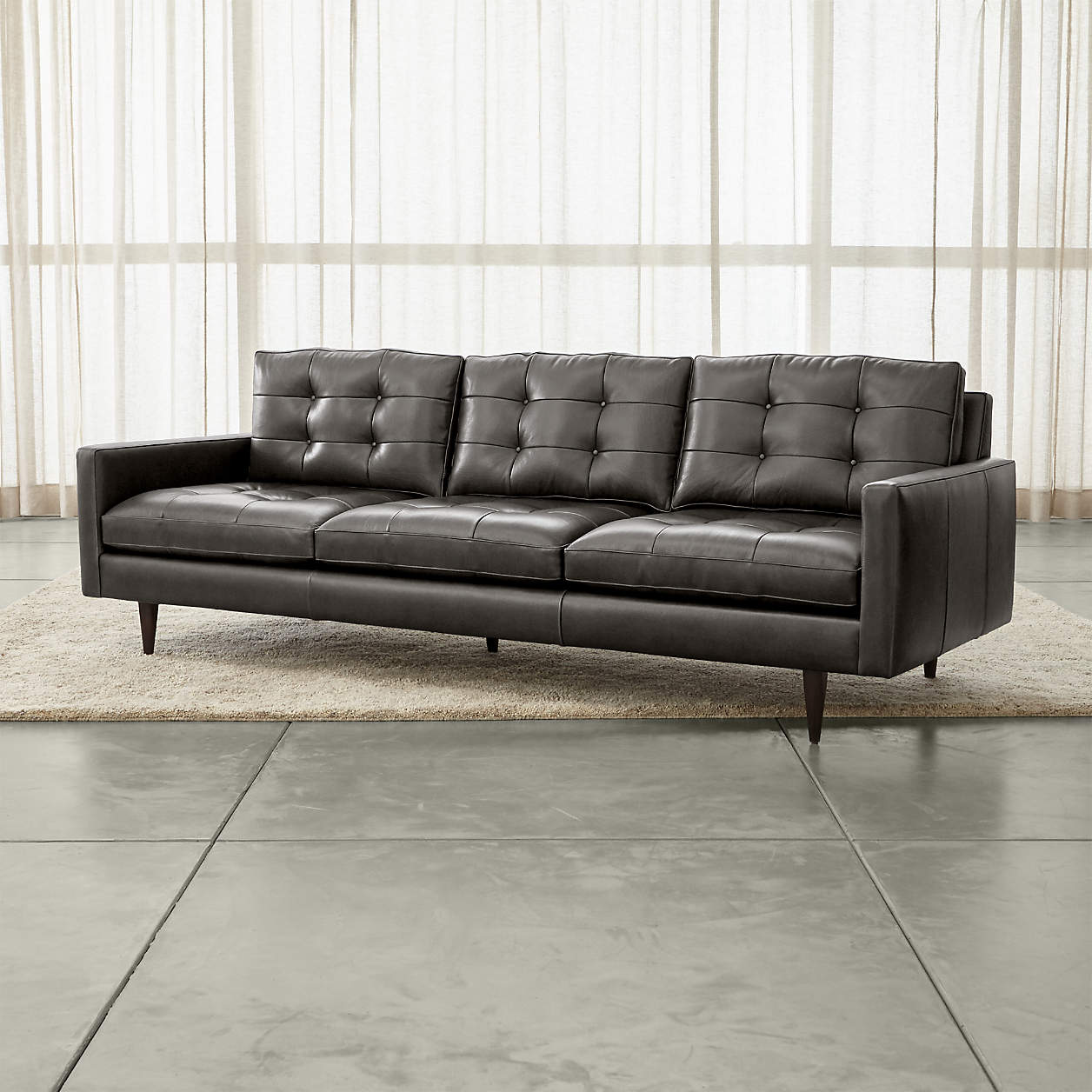 Petrie 100" Tufted Leather Sofa + Reviews Crate & Barrel