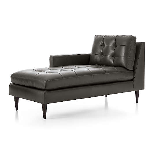 Petrie Leather Midcentury Left-Arm Chaise Lounge Sectional Piece