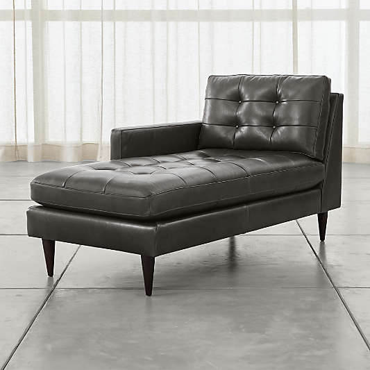 Petrie Leather Left Arm Midcentury Chaise Lounge