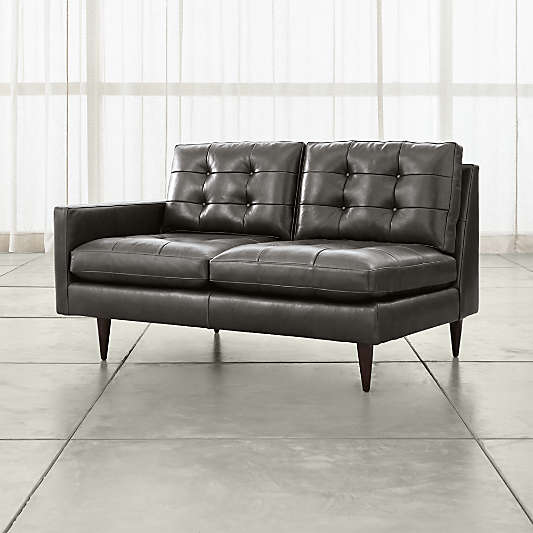 Petrie Leather Left Arm Midcentury Loveseat