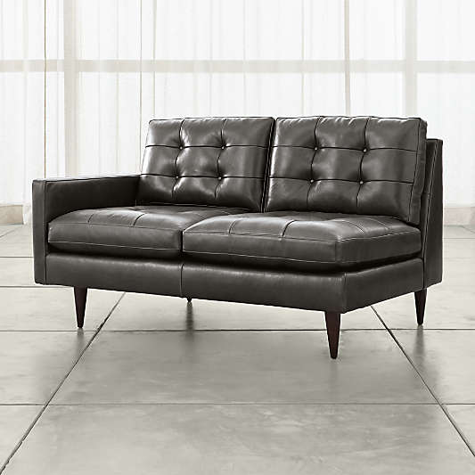 Petrie Leather Left Arm Midcentury Loveseat