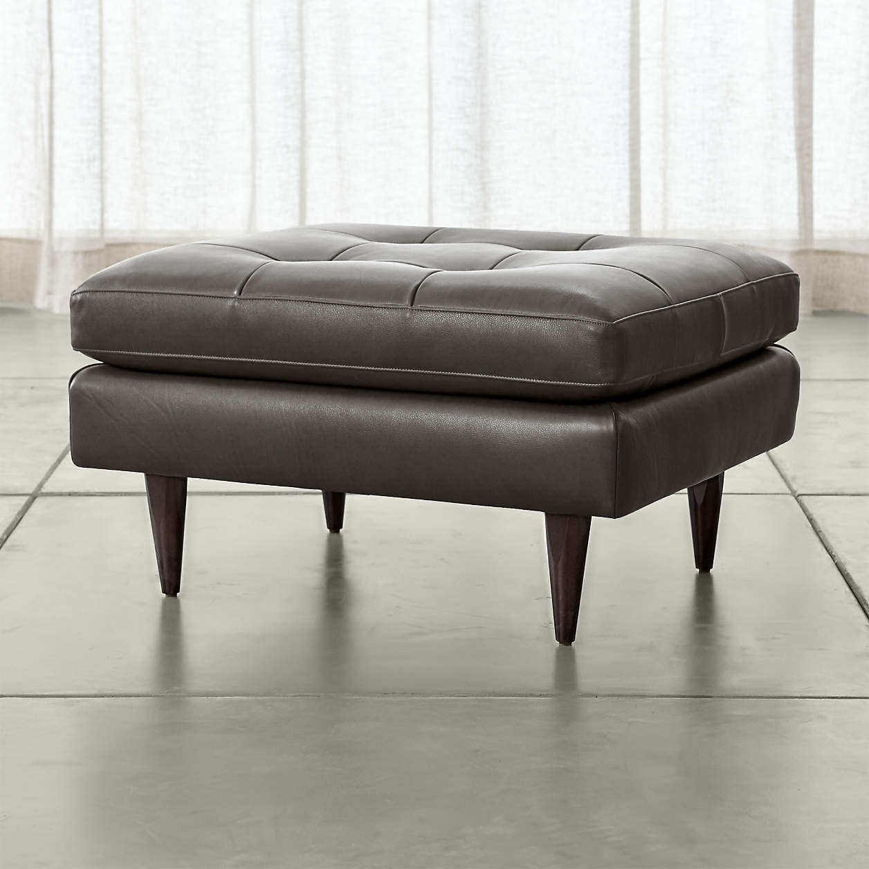 Petrie Leather Midcentury Ottoman + Reviews Crate & Barrel