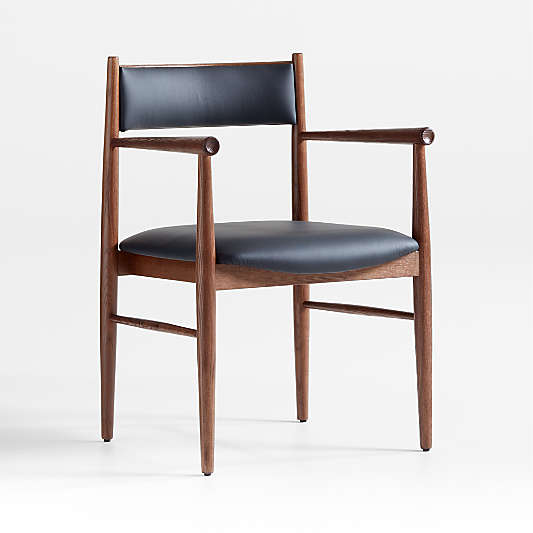 Petrie Barley Ash Black Leather Dining Armchair