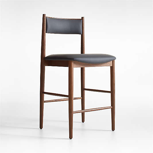 Petrie Barley Ash Black Leather Counter Stool