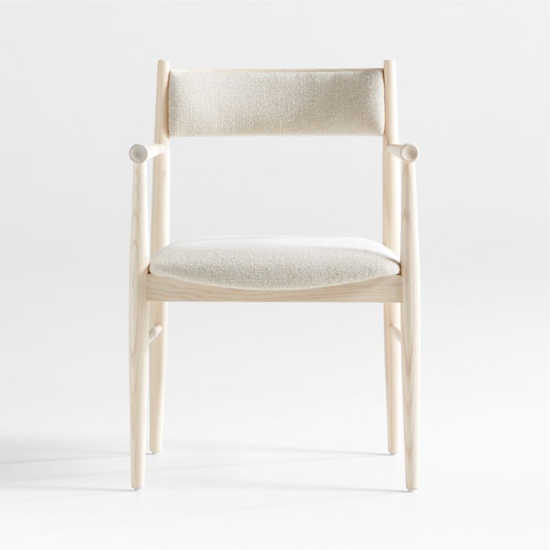 Petrie Bleached Ash Upholstered Performance Fabric Dining Chair with Arms