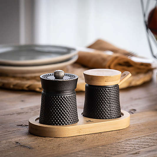 Peugeot Bali Black Cast Iron Pepper Mill and Salt Cellar Set