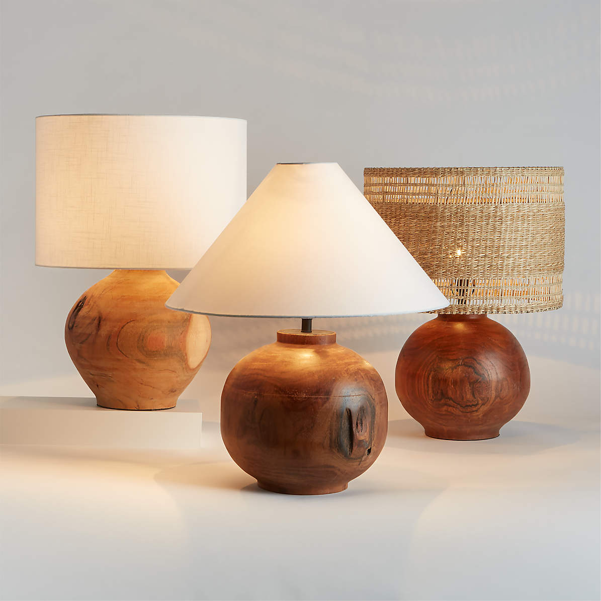 Wood Table Lamp with Linen Tapered Shade Bedroom Lighting + Reviews