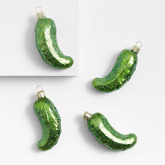 Glass Pickle Christmas Tree Ornaments, Set of 4