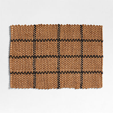 View Picnic Stripe Coir Textured Black and Natural Indoor/Outdoor Doormat 24"x36" details