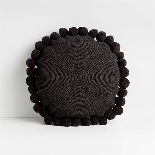 Pico 18" Black Round Pom Pom Pillow