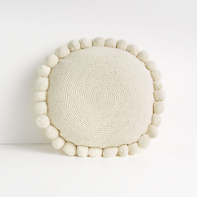View Pico 18" Ivory Round Pom Pom Pillow details