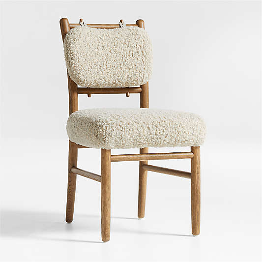 Pierre Light Brown Oak Wood Dining Side Chair with Faux Shearling