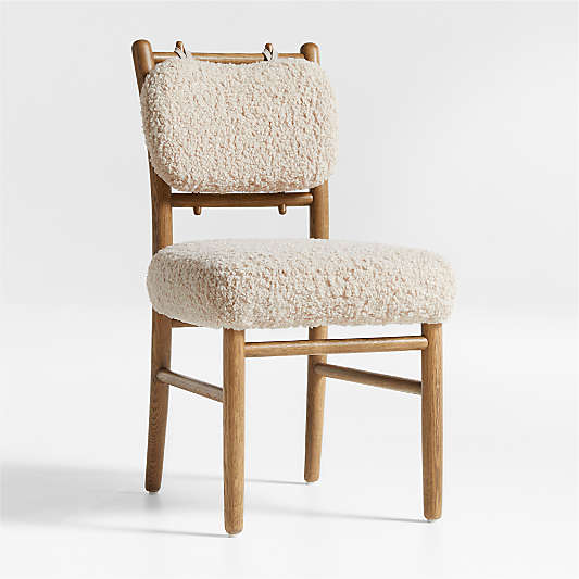 Pierre Light Brown Oak Wood Dining Chair with Faux Shearling