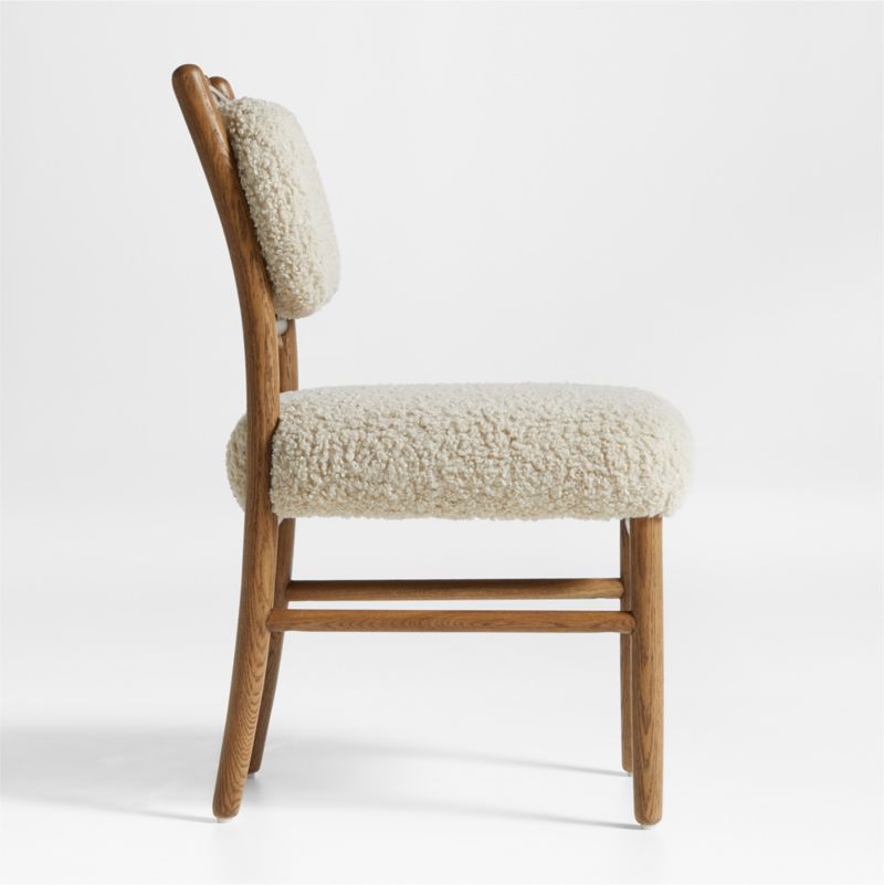 Pierre Light Brown Oak Wood Dining Side Chair with Faux Shearling - image 6 of 9