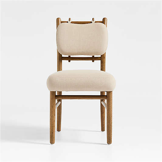 Pierre Light Brown Oak Wood Linen Upholstered Dining Side Chair