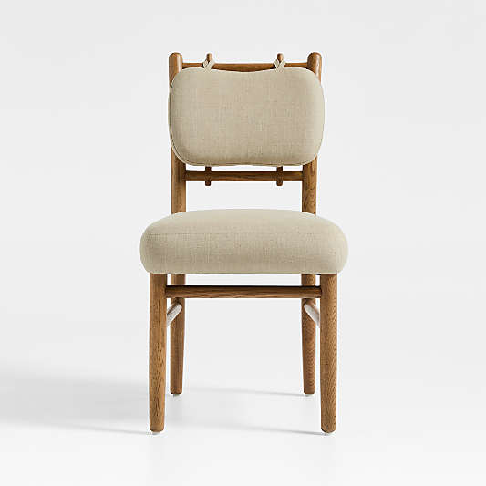 Pierre Light Brown Oak Wood Linen Upholstered Dining Side Chair