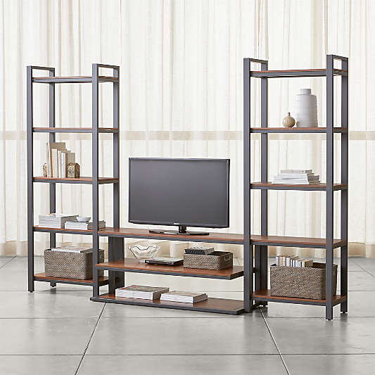 Pilsen 52" Graphite Media Console with 2 Walnut Bookcases