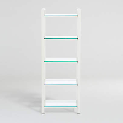 White bookcase store with glass shelves