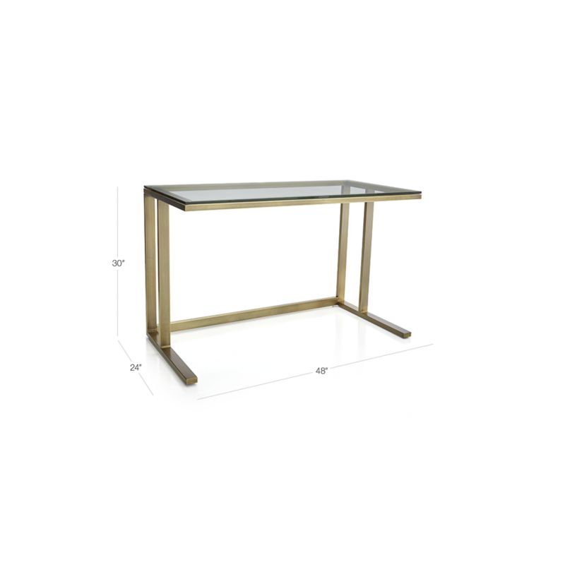 Pilsen Brass Desk with Glass Top + Reviews | Crate & Barrel