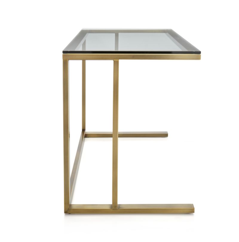 Pilsen Brass Desk with Glass Top + Reviews | Crate & Barrel