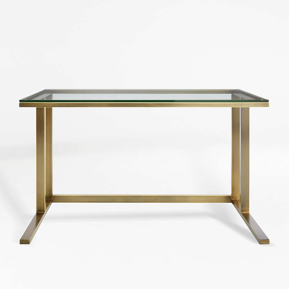 Pilsen Brass Desk with Glass Top + Reviews | Crate & Barrel