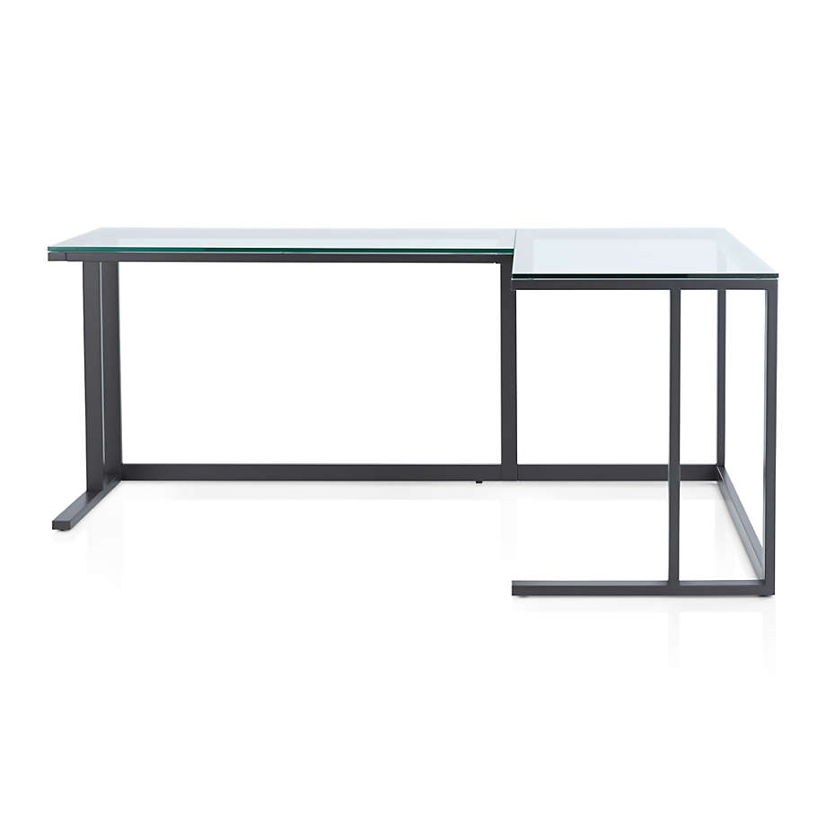 Pilsen graphite corner desk shop with walnut top