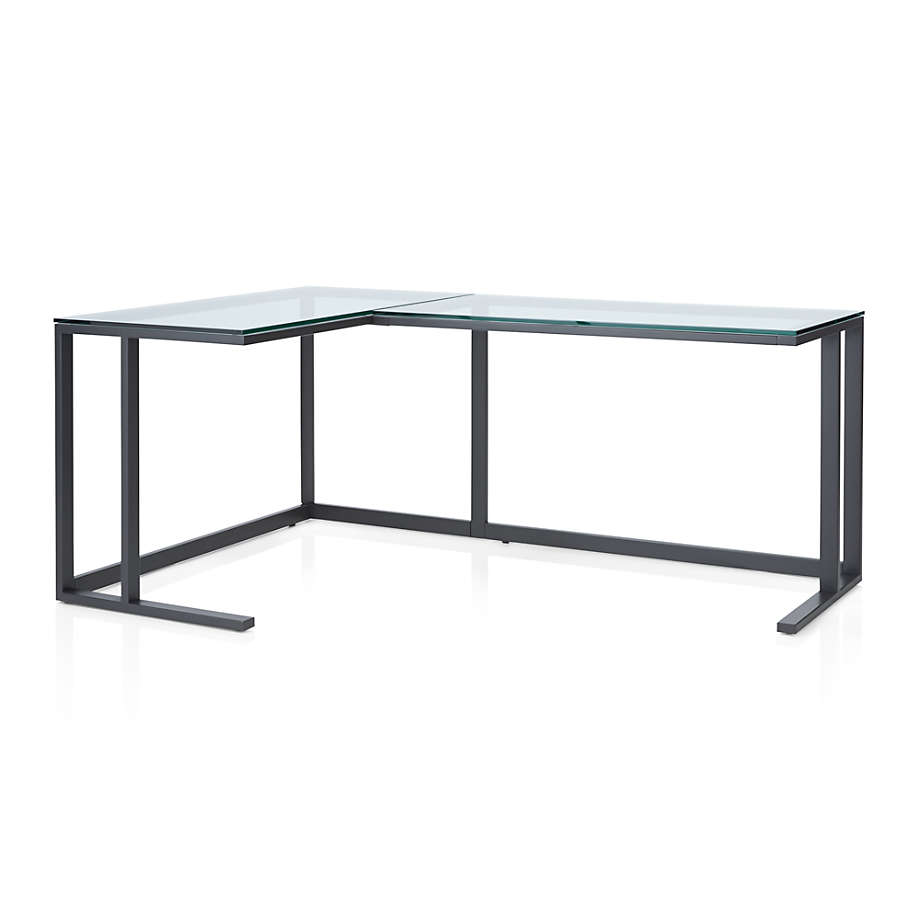 Pilsen Graphite Corner Desk with Glass Top + Reviews | Crate & Barrel