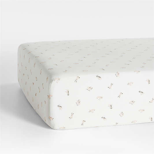 Baby's First Pink Animal 100% Organic Cotton Heathered Jersey Baby Crib Fitted Sheet