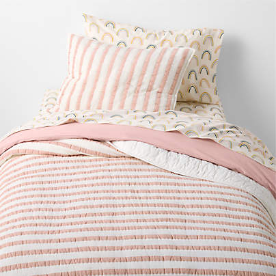 Pink Striped Waffle Weave Organic Cotton Kids Full/Queen Quilt
