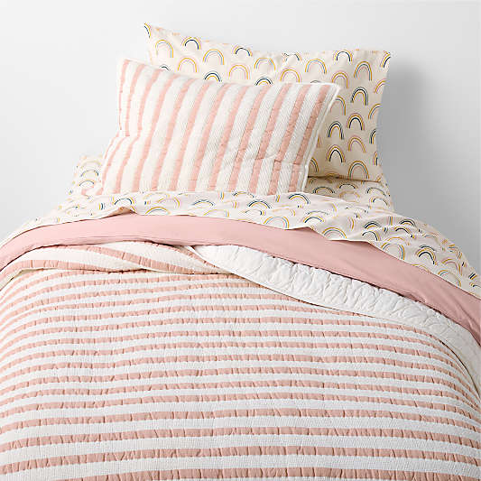 Pink Striped Waffle Weave 100% Organic Cotton Kids Full/Queen Quilt
