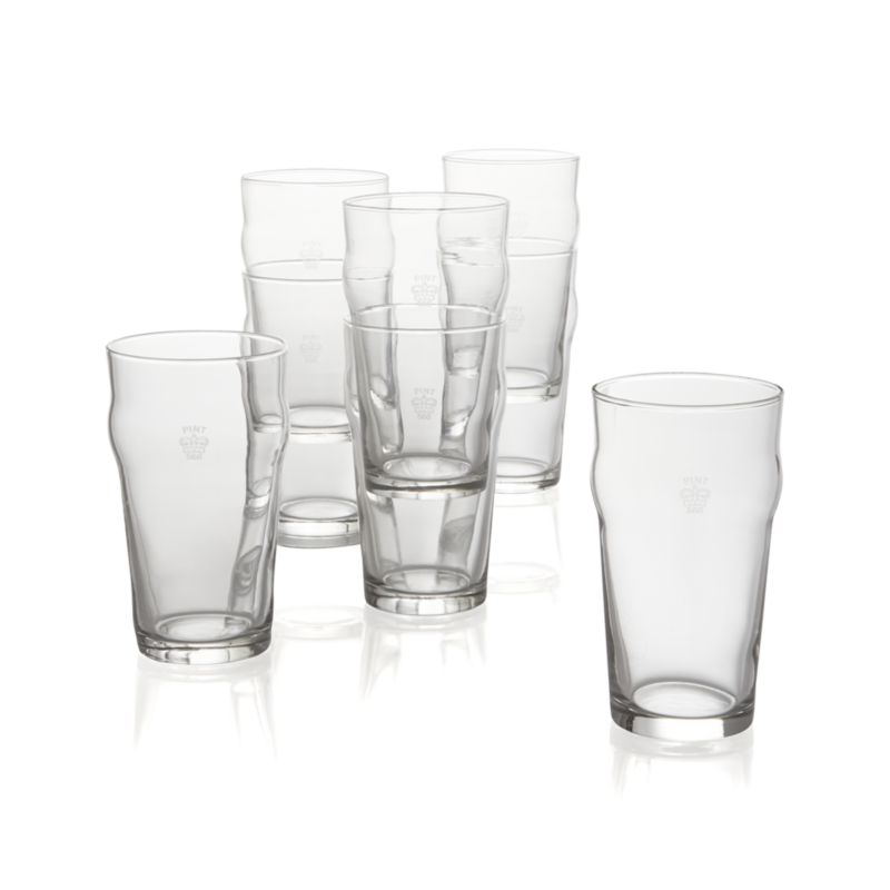 Pint Glass Tumblers with Crown, Set of 8