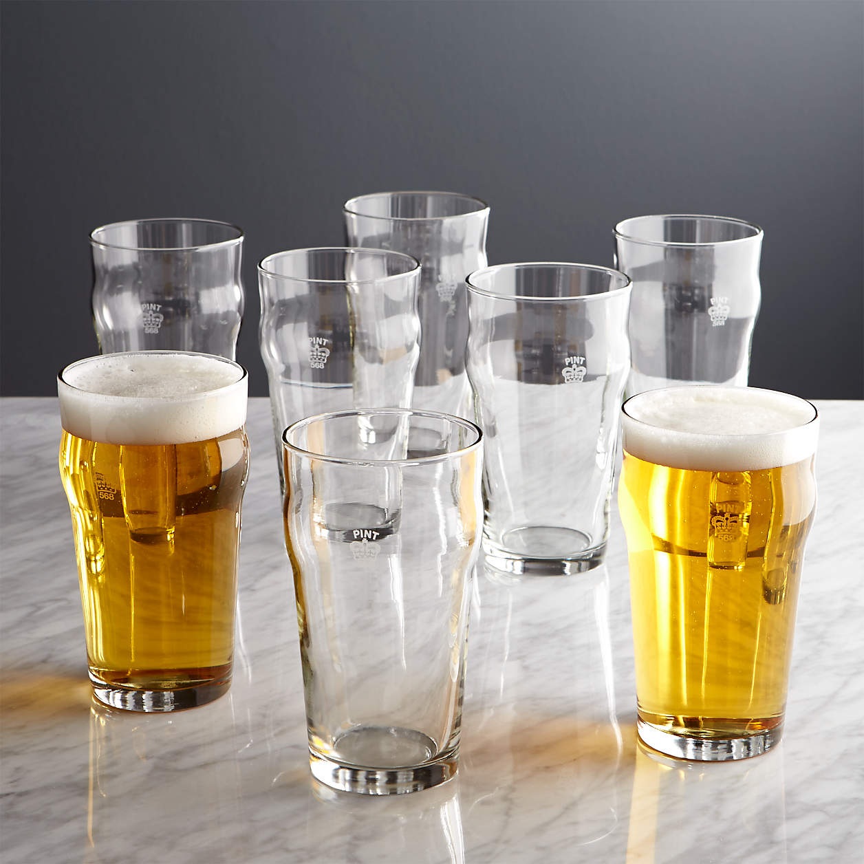 Pint Glass Tumblers with Crown, Set of 8 + Reviews Crate & Barrel
