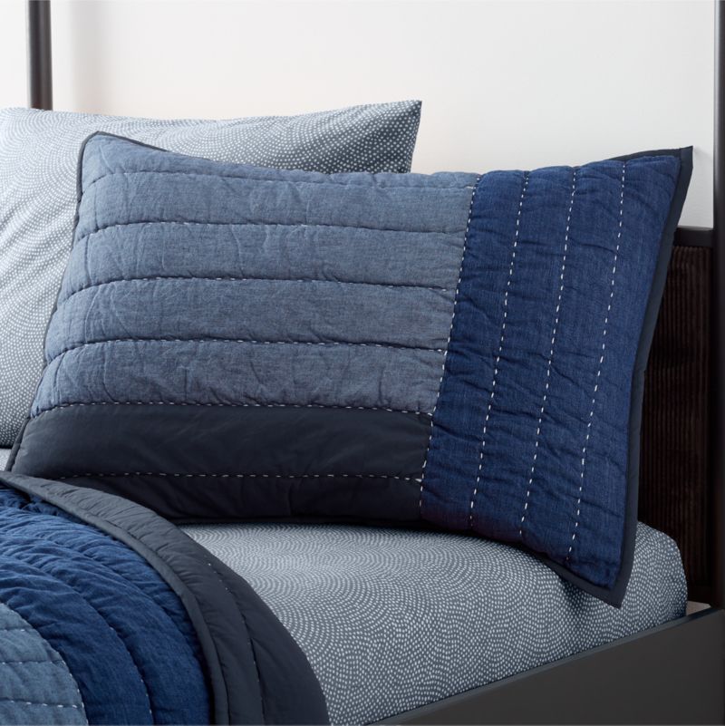 Pioneertown Kids Organic Blue Patchwork Pillow Sham by Leanne Ford