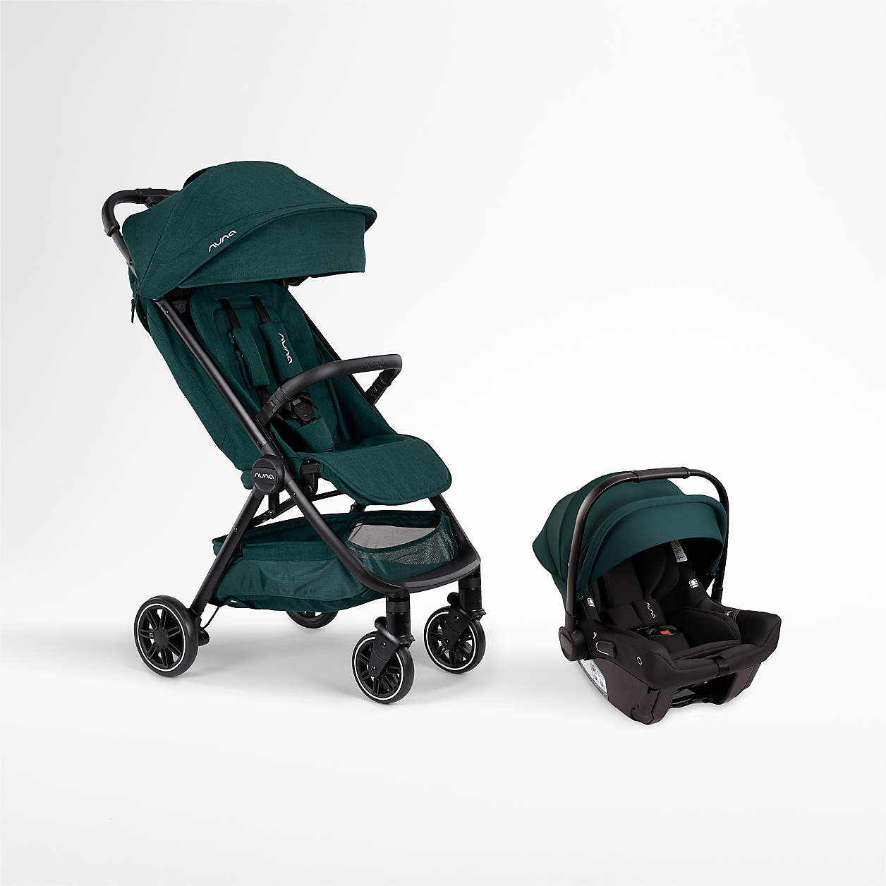 Nuna PIPA Urbn Lagoon Dark Green Baseless Baby Car Seat + TRVL Stroller
