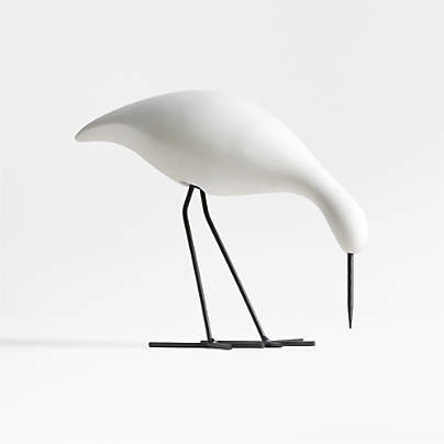 Piper White Concrete Decorative Bird Sculpture