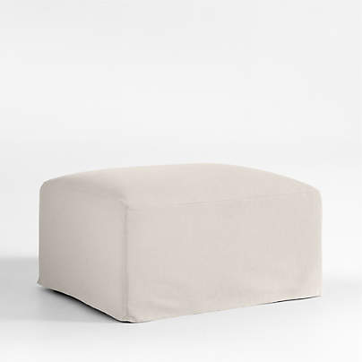 Piper Cream Slipcover Nursery Ottoman with Wood Base