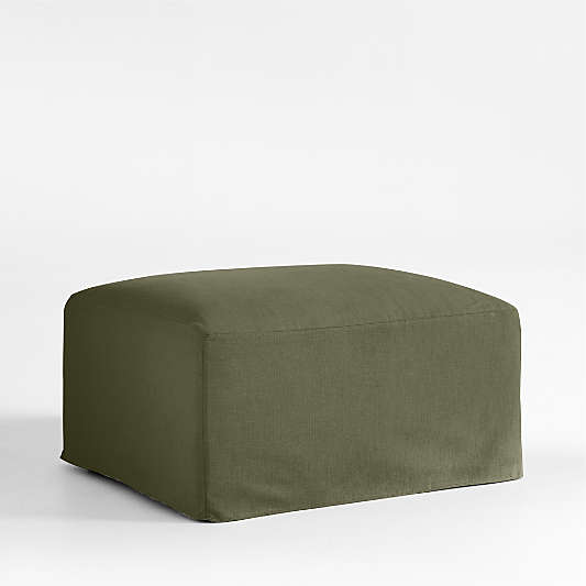 Piper Green Slipcovered Nursery Ottoman with Wood Base