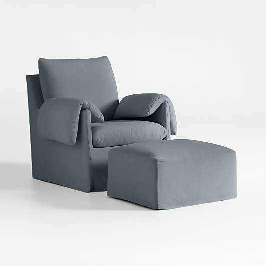 Piper Blue Slipcovered Nursery Glider Chair with Metal Base