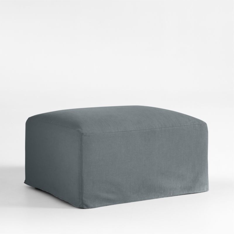 Piper Blue Slipcovered Nursery Ottoman with Wood Base - image 0 of 4