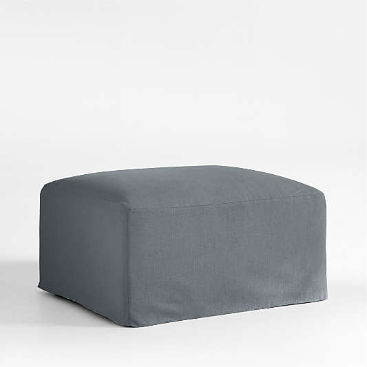 Piper Blue Slipcovered Nursery Ottoman with Wood Base