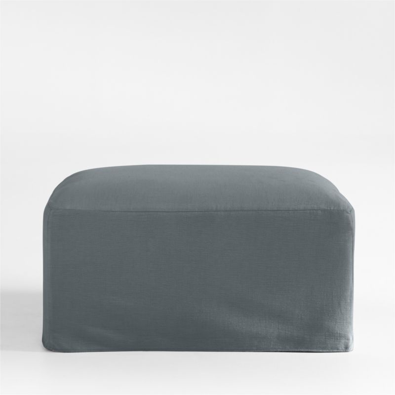 Piper Blue Slipcovered Nursery Ottoman with Wood Base - image 3 of 4