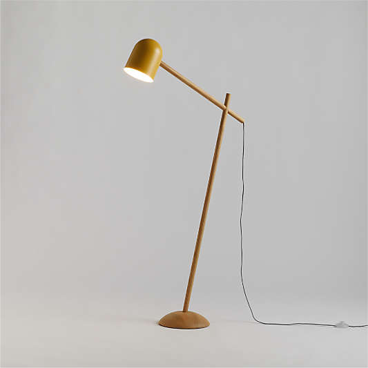 Pixi Ochre Metal and Wood Swivel Floor Lamp