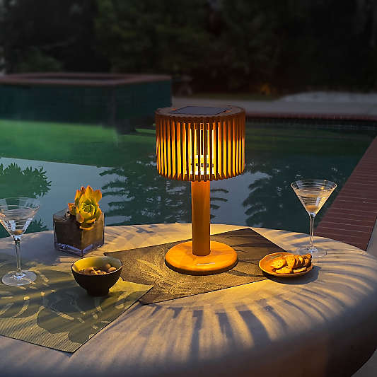 Pixy Natural Teak LED Solar Outdoor Table Lamp 16"