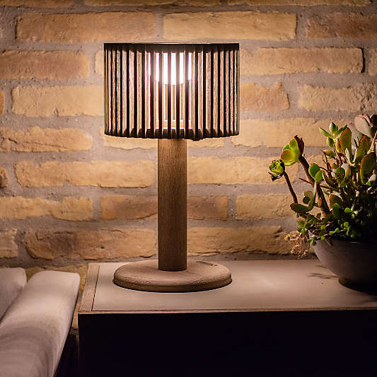 Pixy Weathered Teak LED Solar Outdoor Table Lamp 16"