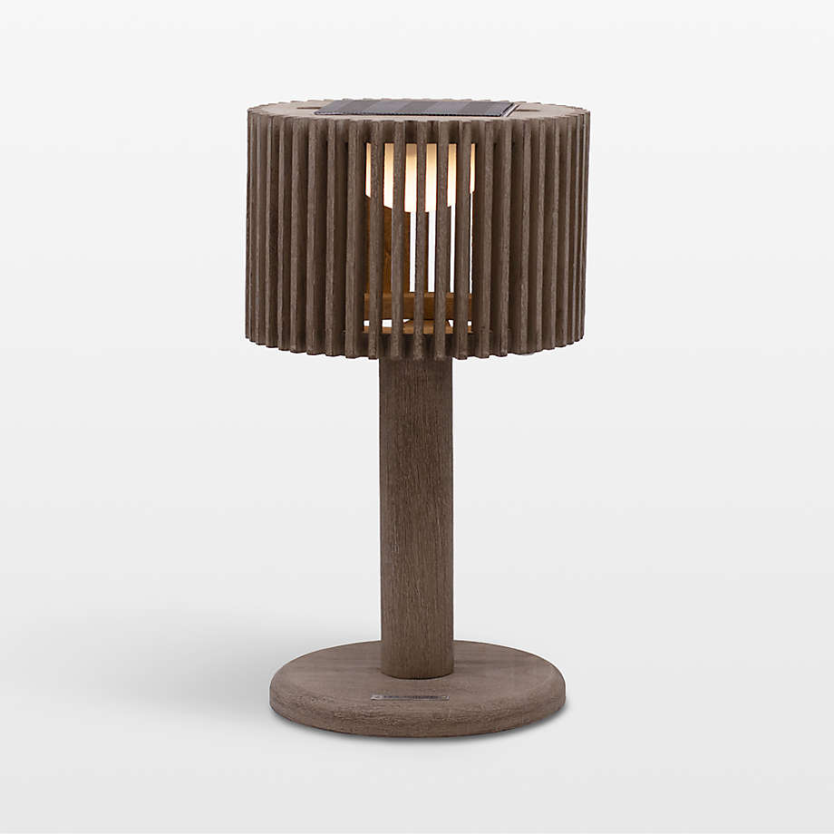 Pixy Weathered Teak LED Solar Outdoor Table Lamp | Crate & Barrel