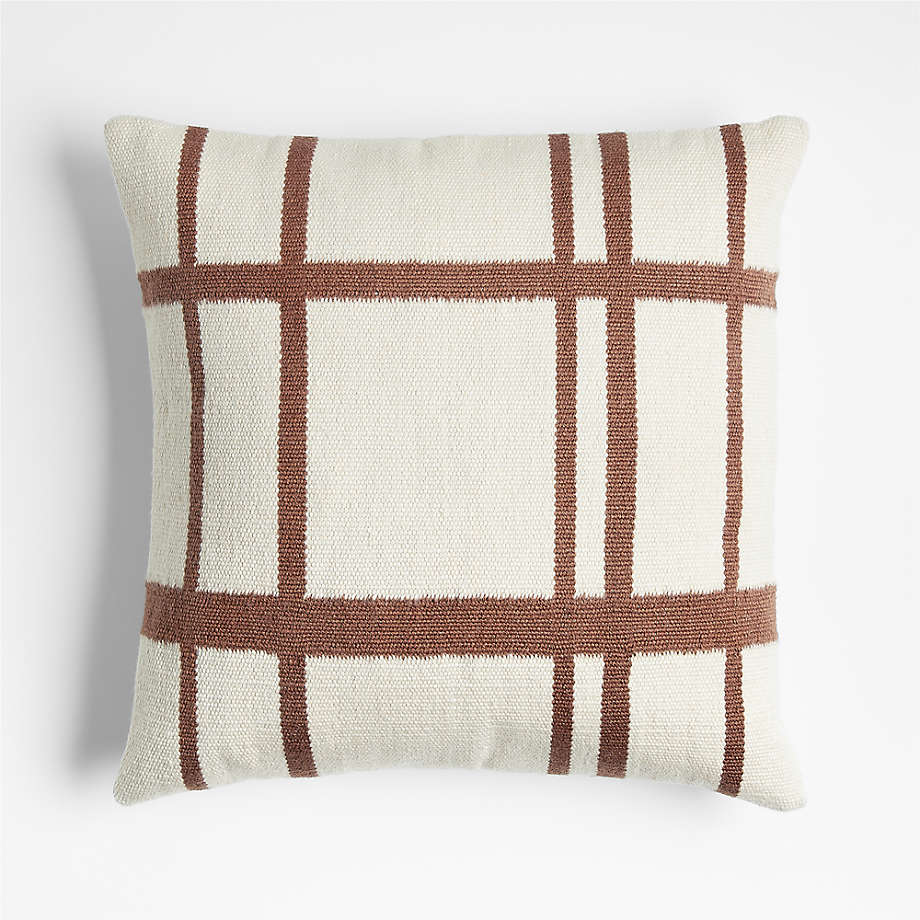 Plaid 20"x20" Arctic Ivory Outdoor Throw Pillow Crate & Barrel