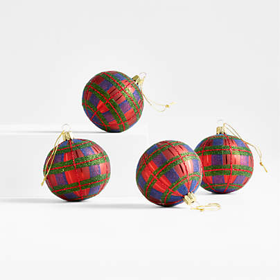 European Plaid Ball Christmas Tree Ornament, Set of 4