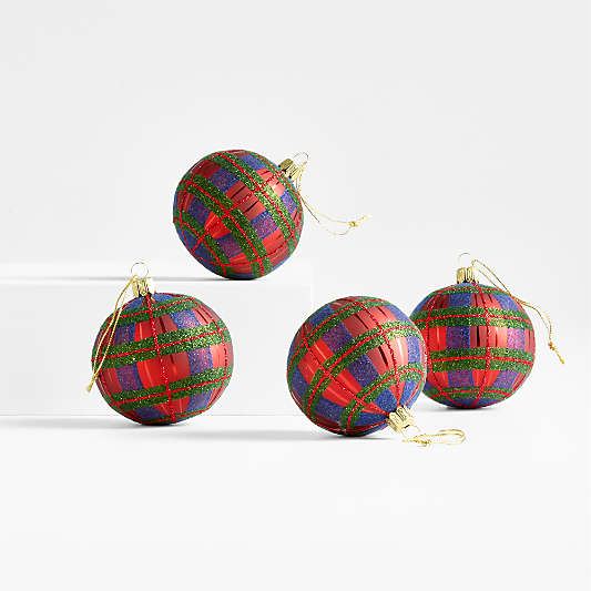 European Plaid Ball Christmas Tree Ornament, Set of 4